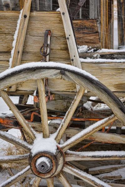 USA, California, Bodie Close-up of wagon wheel